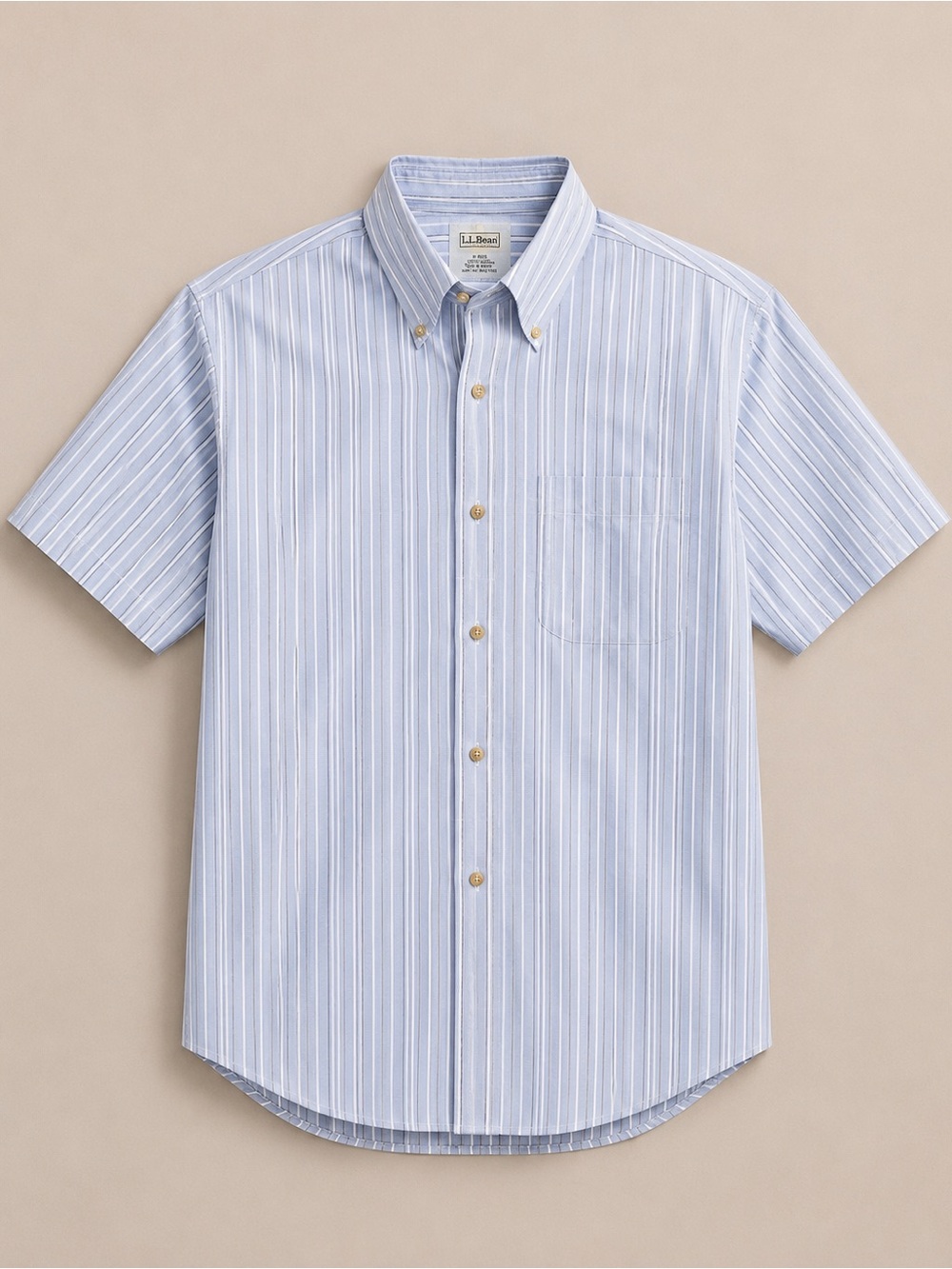 L.L. Bean Men’s Blue White Striped Short Sleeve Cotton Button Down Shirt M